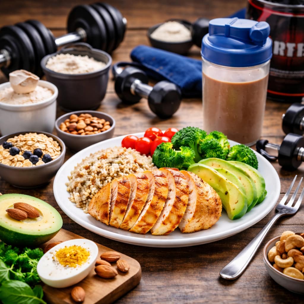 Prise de masse propre : comment adapter son alimentation pour limiter le gras Assiette de prise de masse propre avec protéines, féculents et légumes, illustrant une alimentation contrôlée pour prendre du muscle sans trop de gras