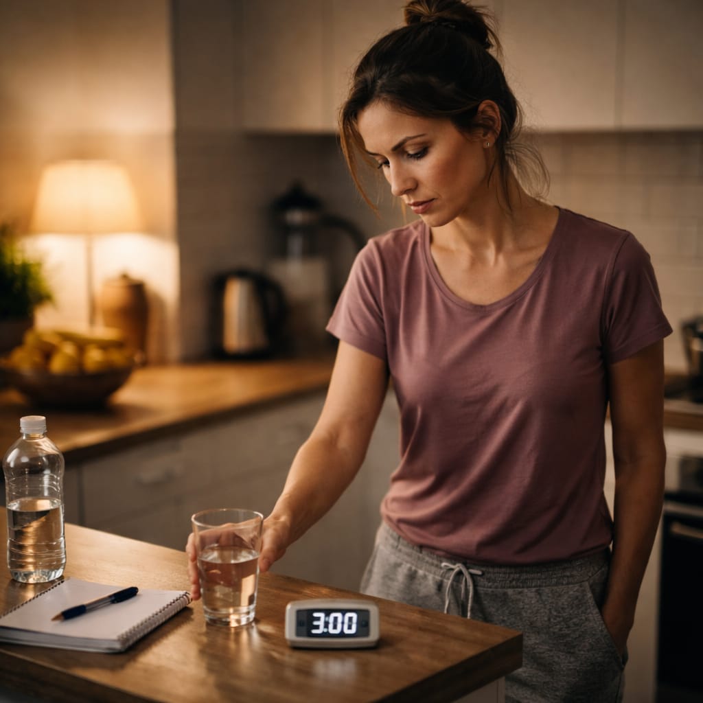 Discipline quand tu es à bout : la “micro-routine” qui tient même les mauvais jours Scène réaliste : personne fatiguée en fin de journée dans une cuisine ou un salon, lumière chaude, posture un peu lourde mais déterminée, minuteur ou petite checklist visible (sans texte lisible), ambiance “mauvais jour mais je tiens”.
