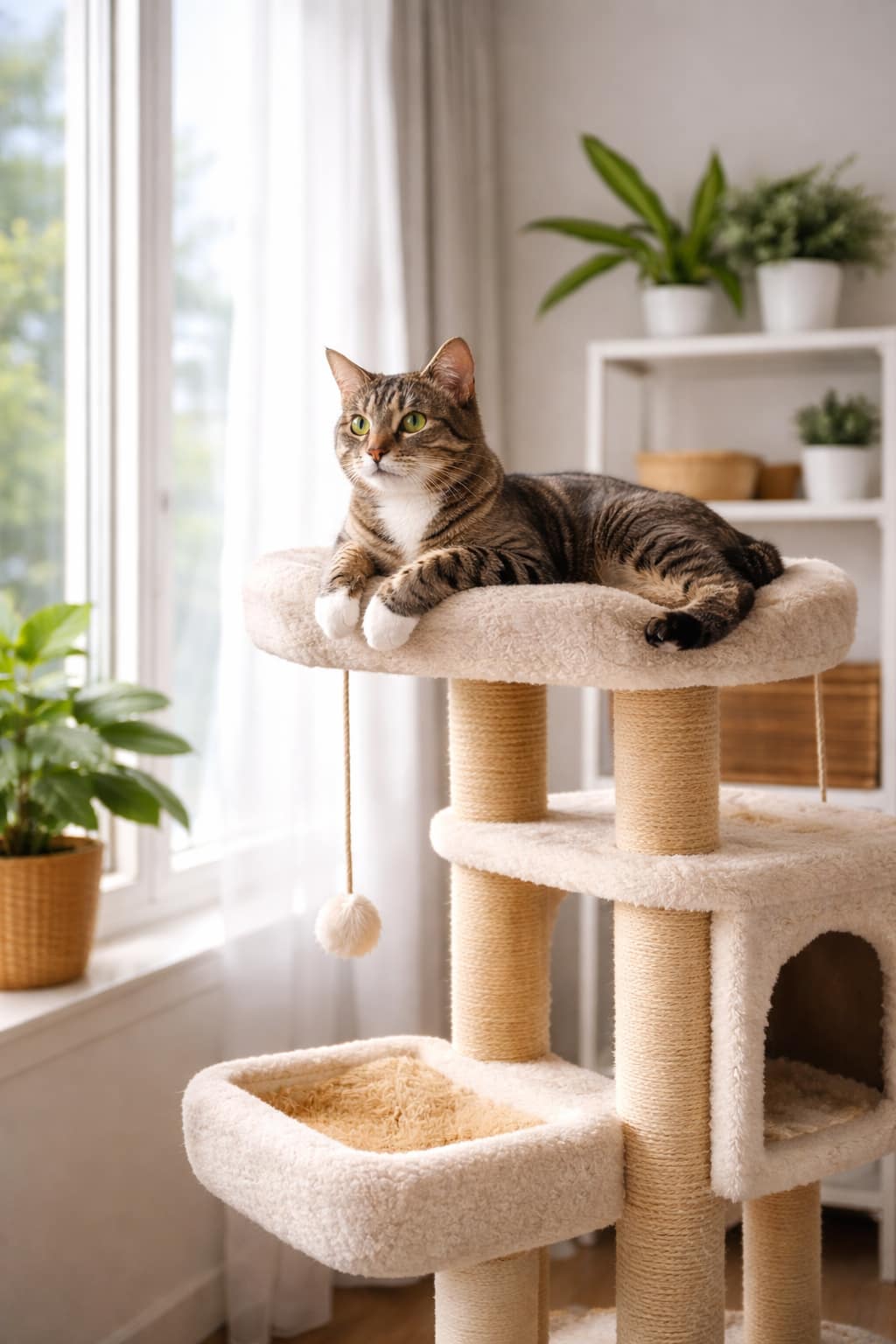 Aménager un appartement pour un chat heureux : erreurs fréquentes et bonnes pratiques Chat heureux en appartement avec arbre à chat et espace en hauteur