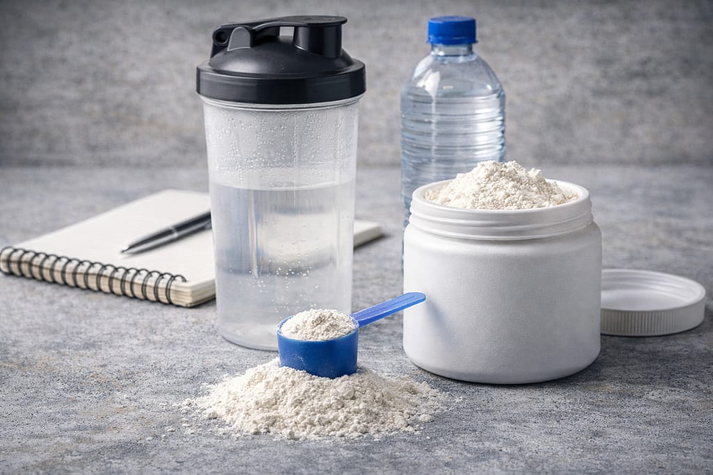 Créatine : mythes, dosage efficace et précautions à connaître Créatine monohydrate en poudre et shaker pour améliorer force et puissance chez le sportif