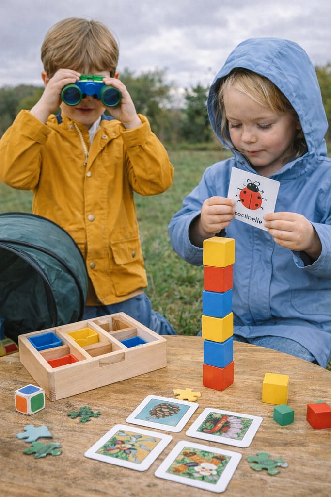 Comment choisir des jeux éducatifs pour jouer dehors par tous les temps enfants jouent dehors par temps couvert avec des jeux éducatifs