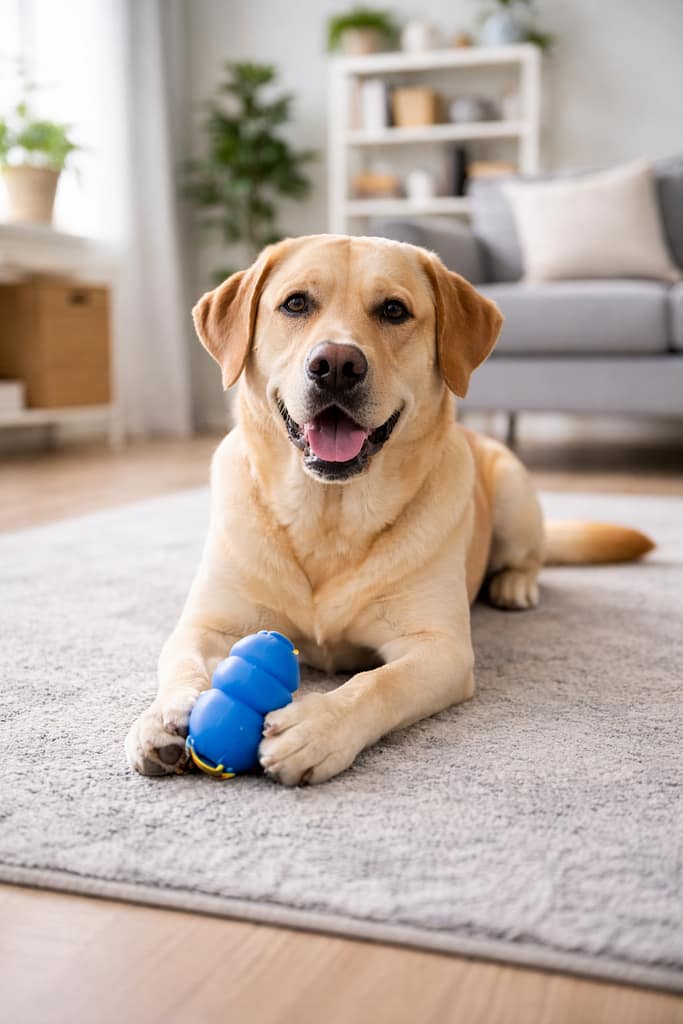 Mon chien détruit tout en mon absence : comprendre et corriger le problème Chien seul à la maison avec jouet d’occupation, prévention des destructions en l’absence du maître