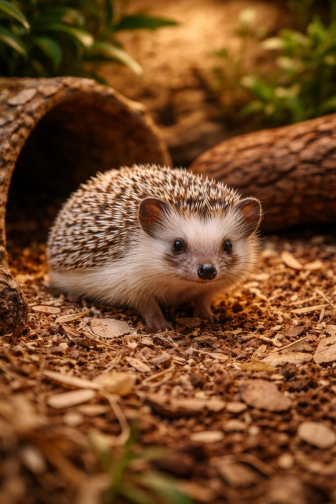 Hérisson domestique : législation, soins et réalité de l’adoption Hérisson domestique installé dans un habitat intérieur adapté et sécurisé pour son bien-être