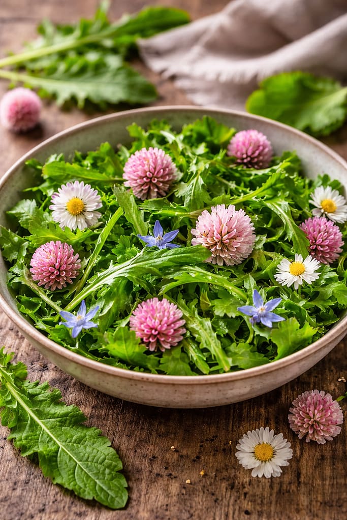 Cuisiner avec des plantes sauvages : 5 recettes simples et nourrissantes Salade de pissenlit et fleurs de trèfle